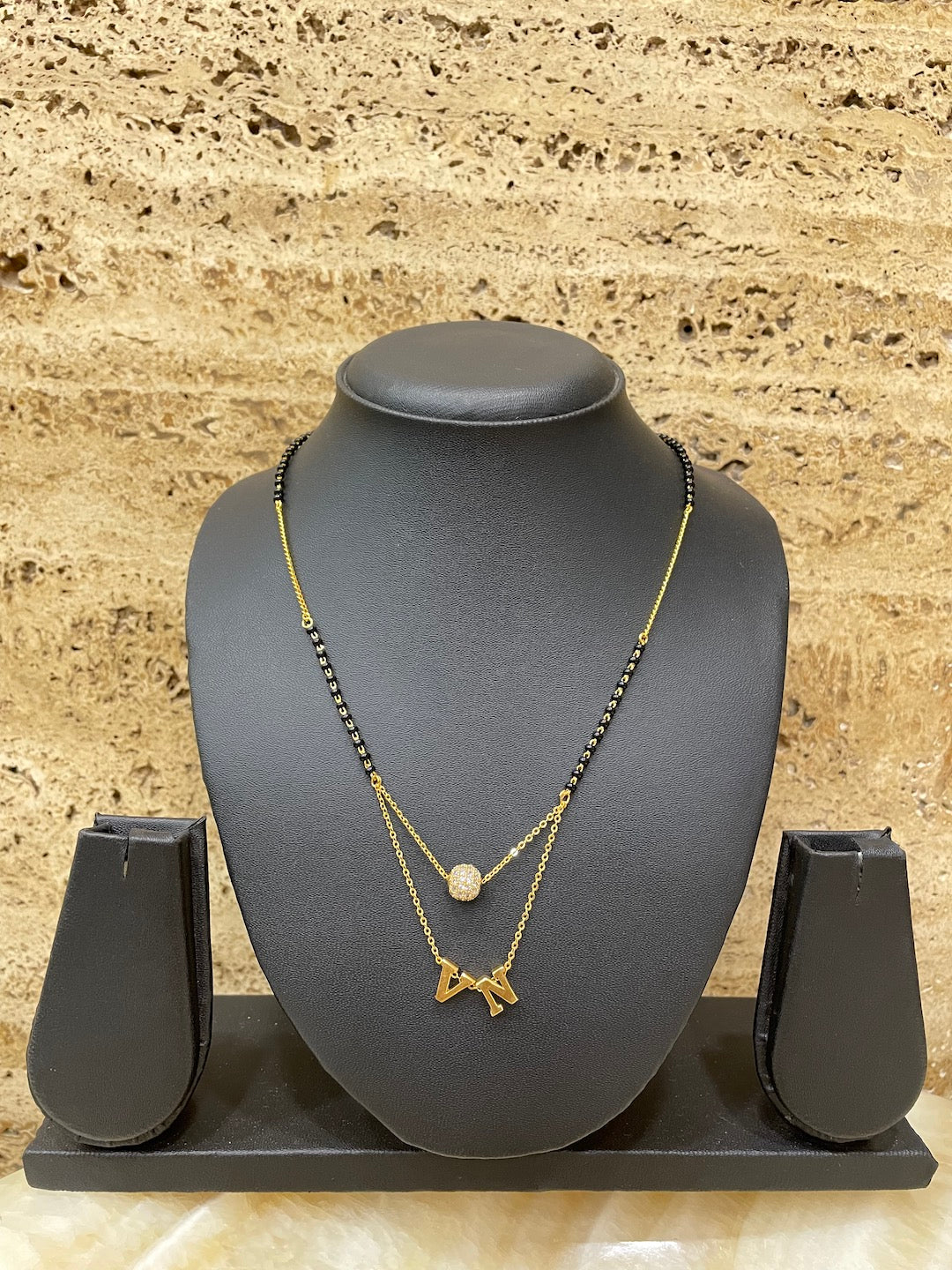 Custom Name Mangalsutra with 2 letters and American Diamond ball