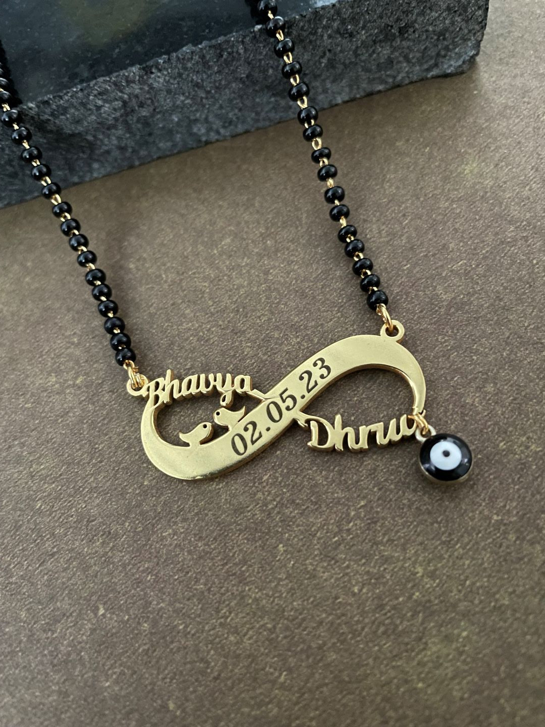 infinity name mangalsutra with evil eye