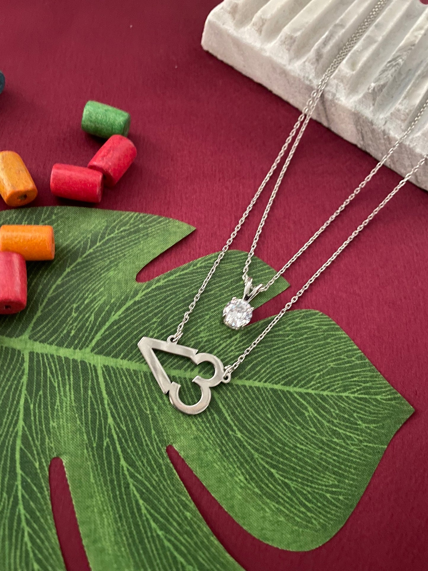 Personalized Pendant With Diamond Charm Silver Plated Chain Necklace