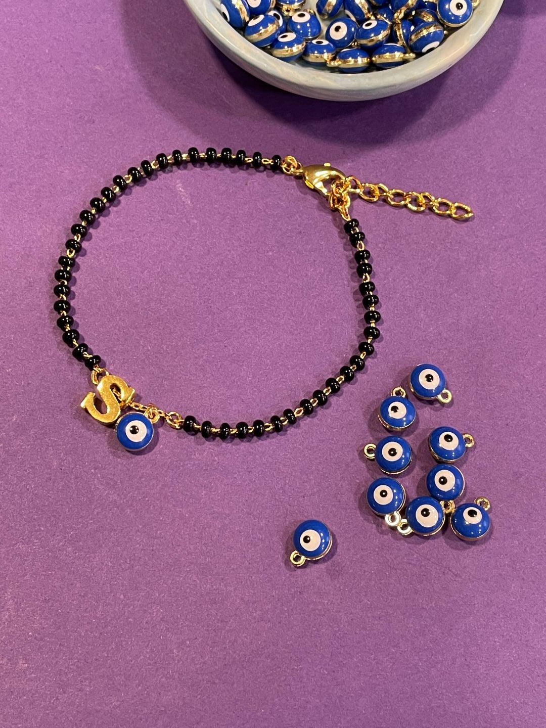 A-Z Letter Double Line Mangalsutra Bracelet With Evil Eye