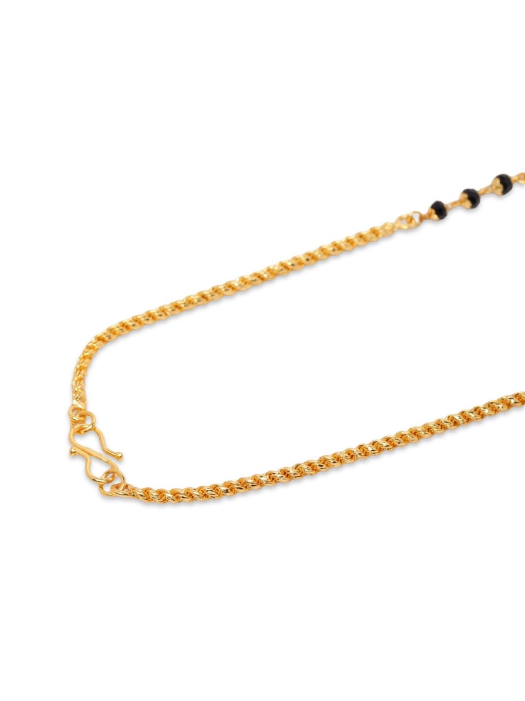 Gold Plated Long Mangalsutra Maa Durga Round Pendant Black Beads Chain