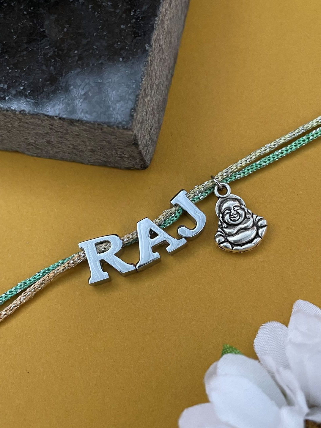 Build Your Own Rakhi- Design Your Brothers SIlver Plated Name Rakhi With Customized Charms