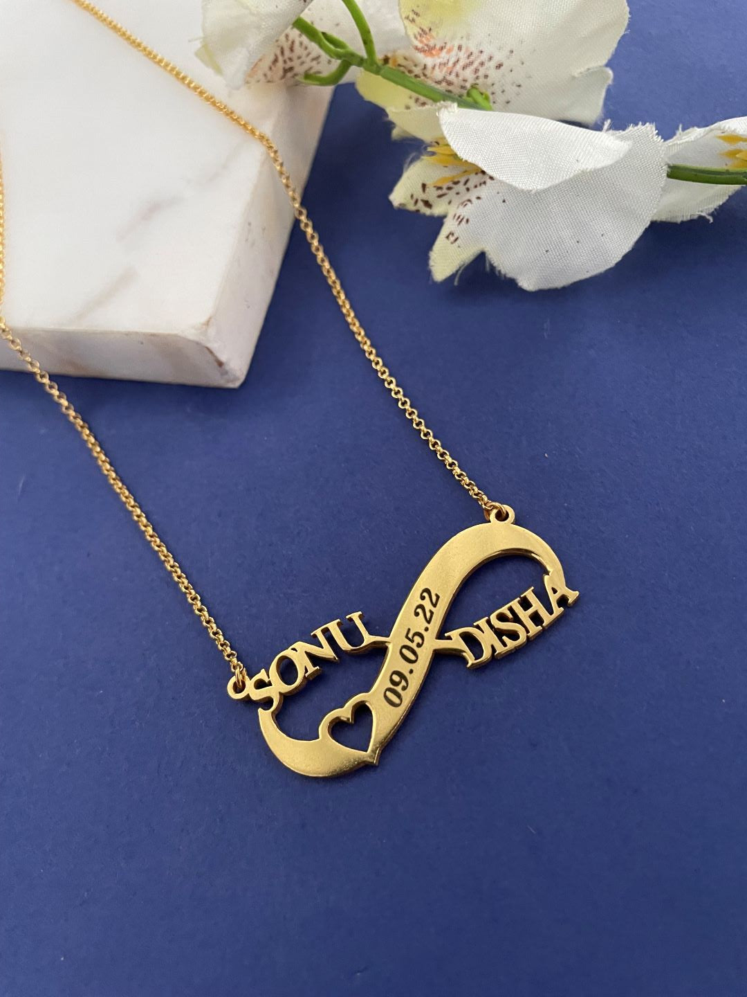 Personalized Two Names Infinity Necklace/Short Mangalsutra, Engraved Date & Heart
