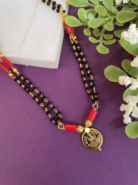 2 Line Long Mangalsutra With Laxmi Coin Pendent