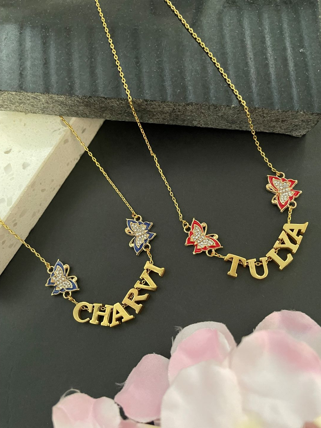 Custom Name Gold Plated Chain Designs With AD Butterfly Pendant