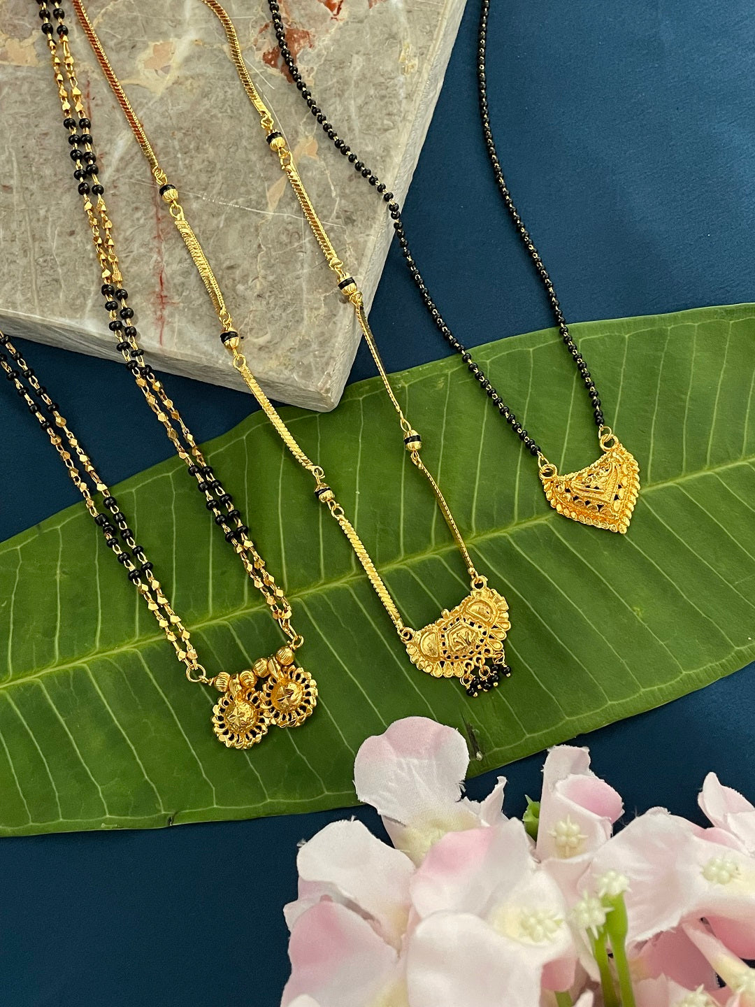 Combo Offer (Set of 3) Gold-Plated Black Beads Long Two Vati Pendant 2 Layer Mangalsutra | Short Gold Pendant Necklace