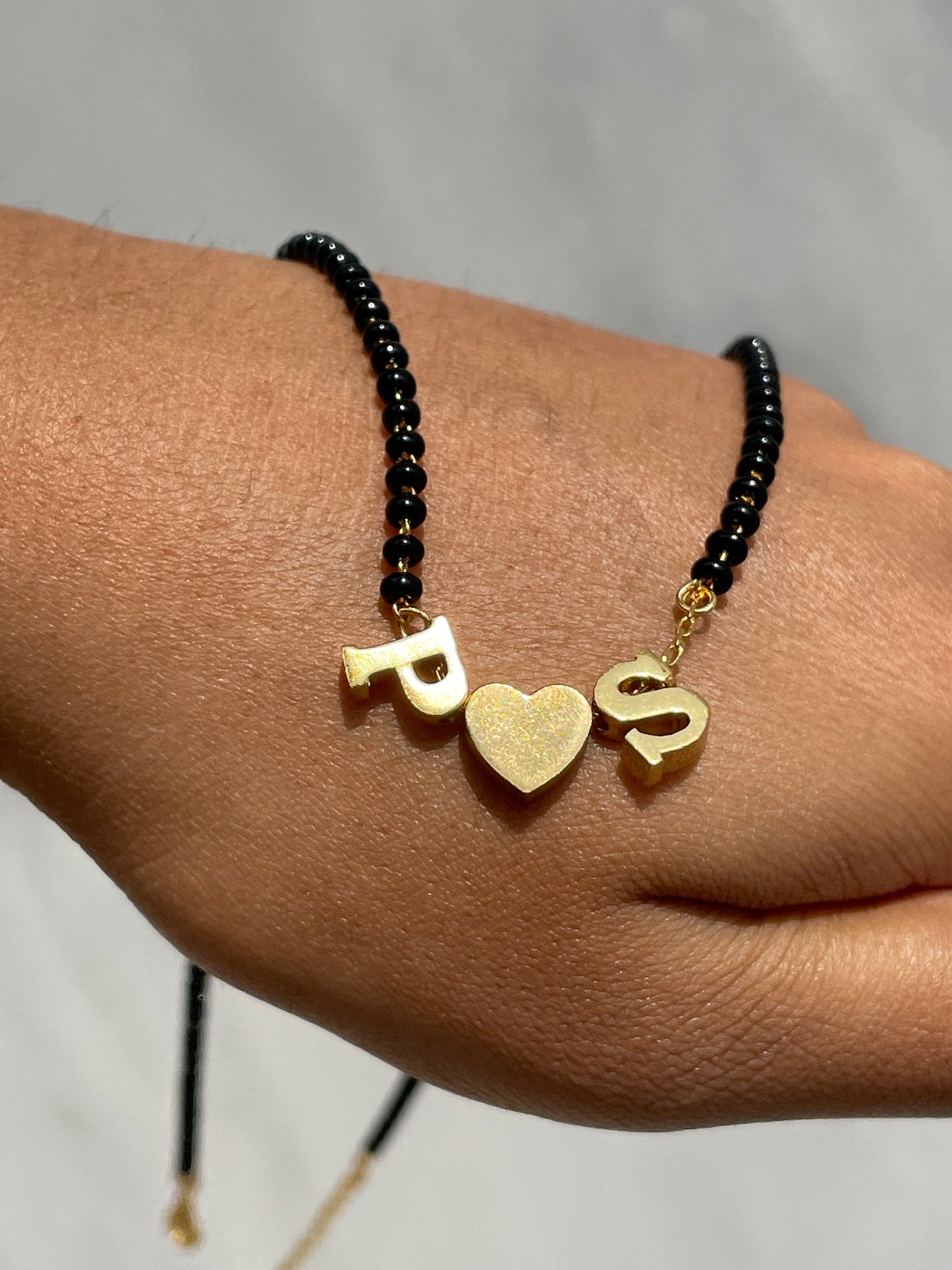 Custom 2 Initial Letter Short Mangalsutra Necklace With Heart