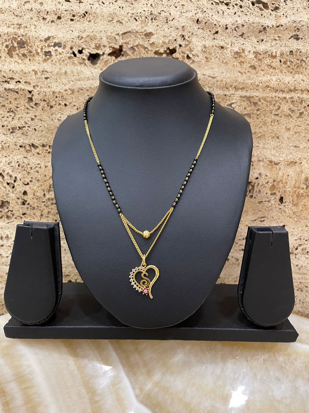 Heart Pendent with A-Z Cursive Letter AD Short Mangalsutra Designs (20 Inches)