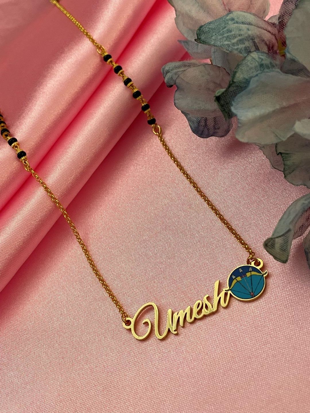 Zodiac Logo Pendant 24k Gold Plated Enamel Custom Name With Short Mangalsutra/Gold Chain