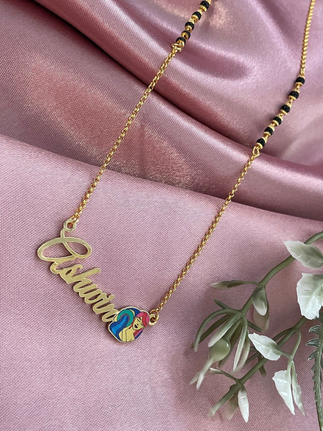 Zodiac Logo Pendant 24k Gold Plated Enamel Custom Name With Short Mangalsutra/Gold Chain