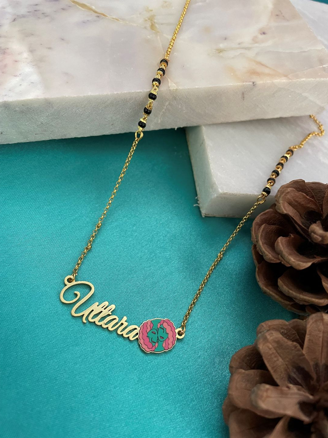 Zodiac Logo Pendant 24k Gold Plated Enamel Custom Name With Short Mangalsutra/Gold Chain