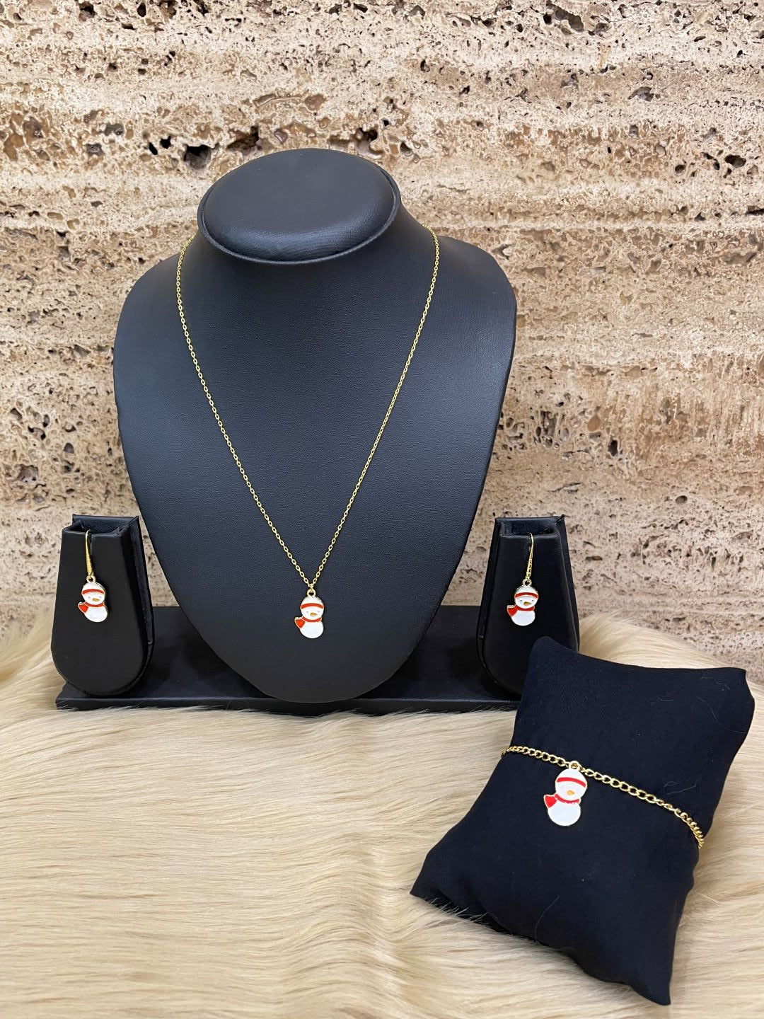 Christmas Baby Snowman Pendant Necklace Earring and Bracelet Set