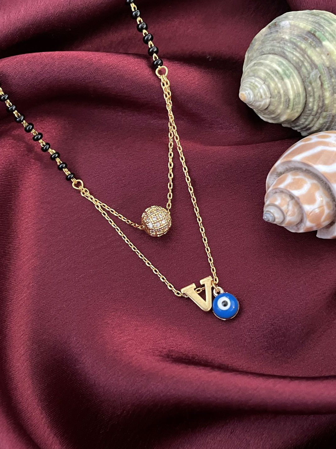 A-Z Letter Short Mangalsutra AD Ball Pendant & Evil Eye