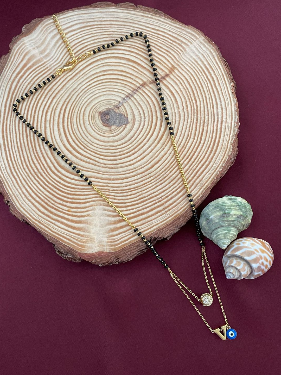 A-Z Letter Short Mangalsutra AD Ball Pendant & Evil Eye