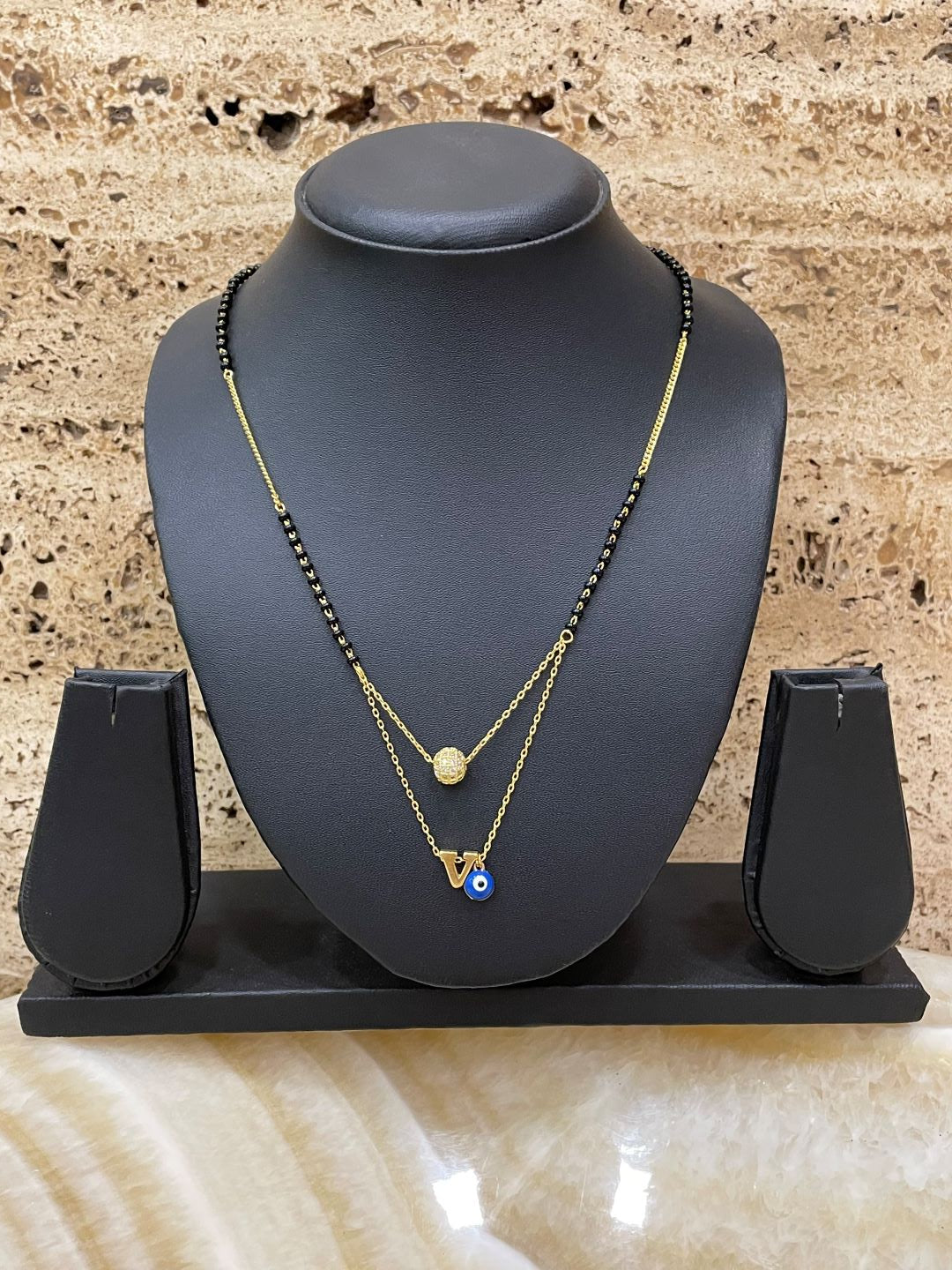 A-Z Letter Short Mangalsutra AD Ball Pendant & Evil Eye