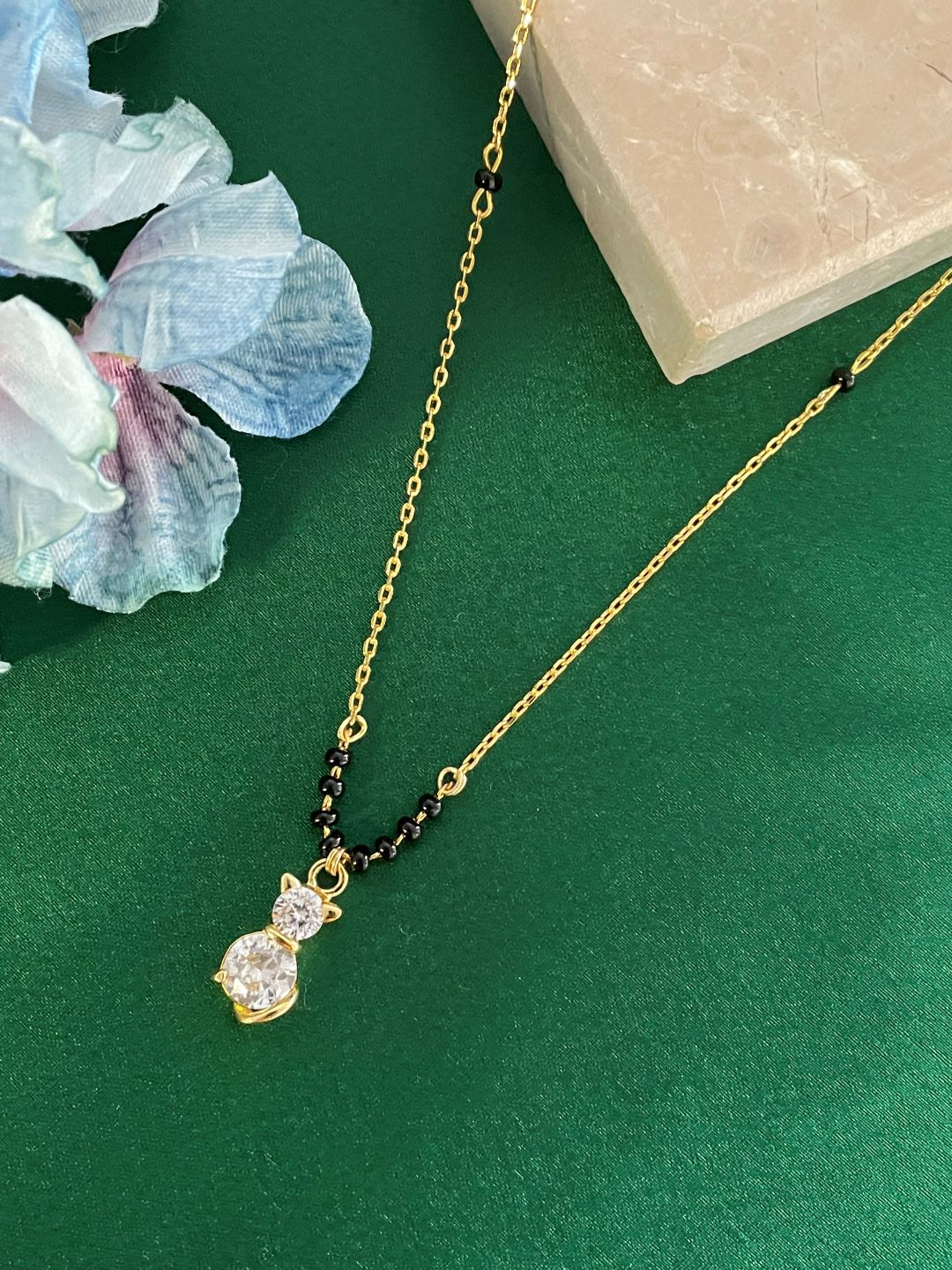 Short Mangalsutra/Necklace With AD Cat Pendant