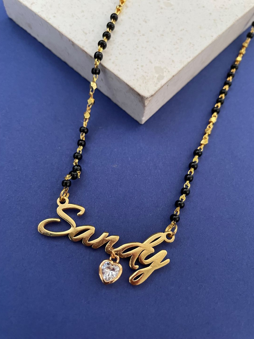 Gold-Plated Custom Name Necklace With AD Heart Charm