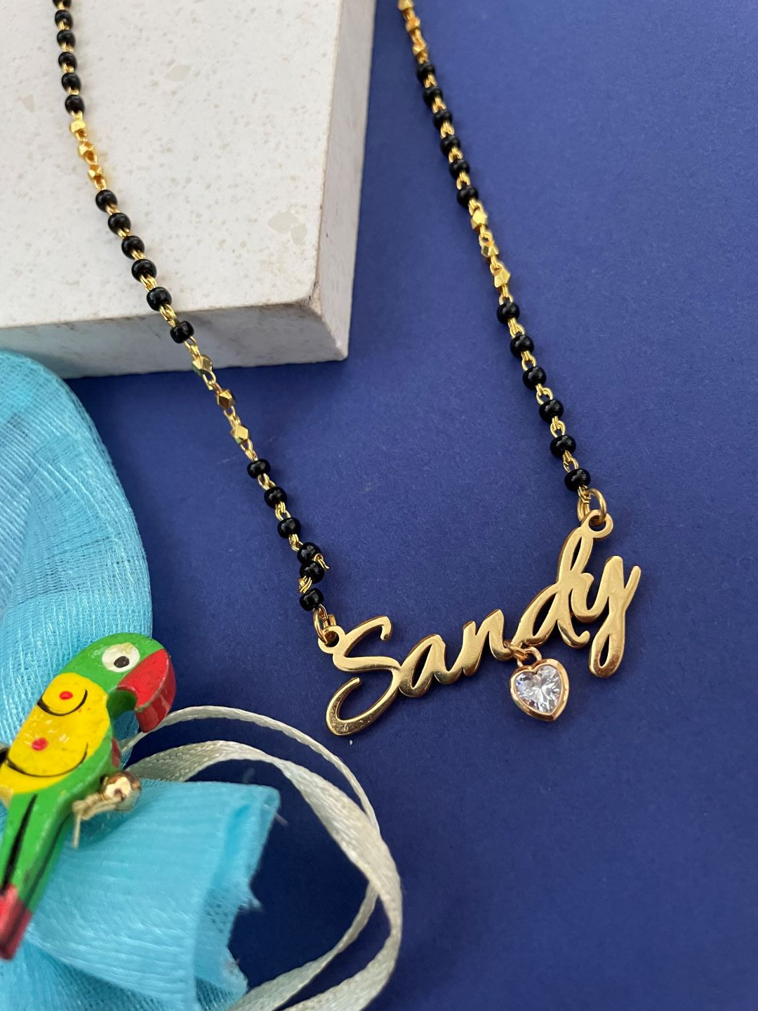 Gold-Plated Custom Name Necklace With American Diamond Heart Charm