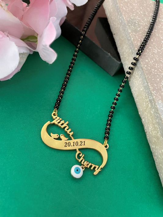 Custom 2 Name Infinity Short Mangalsutra with Date and Evil Eye