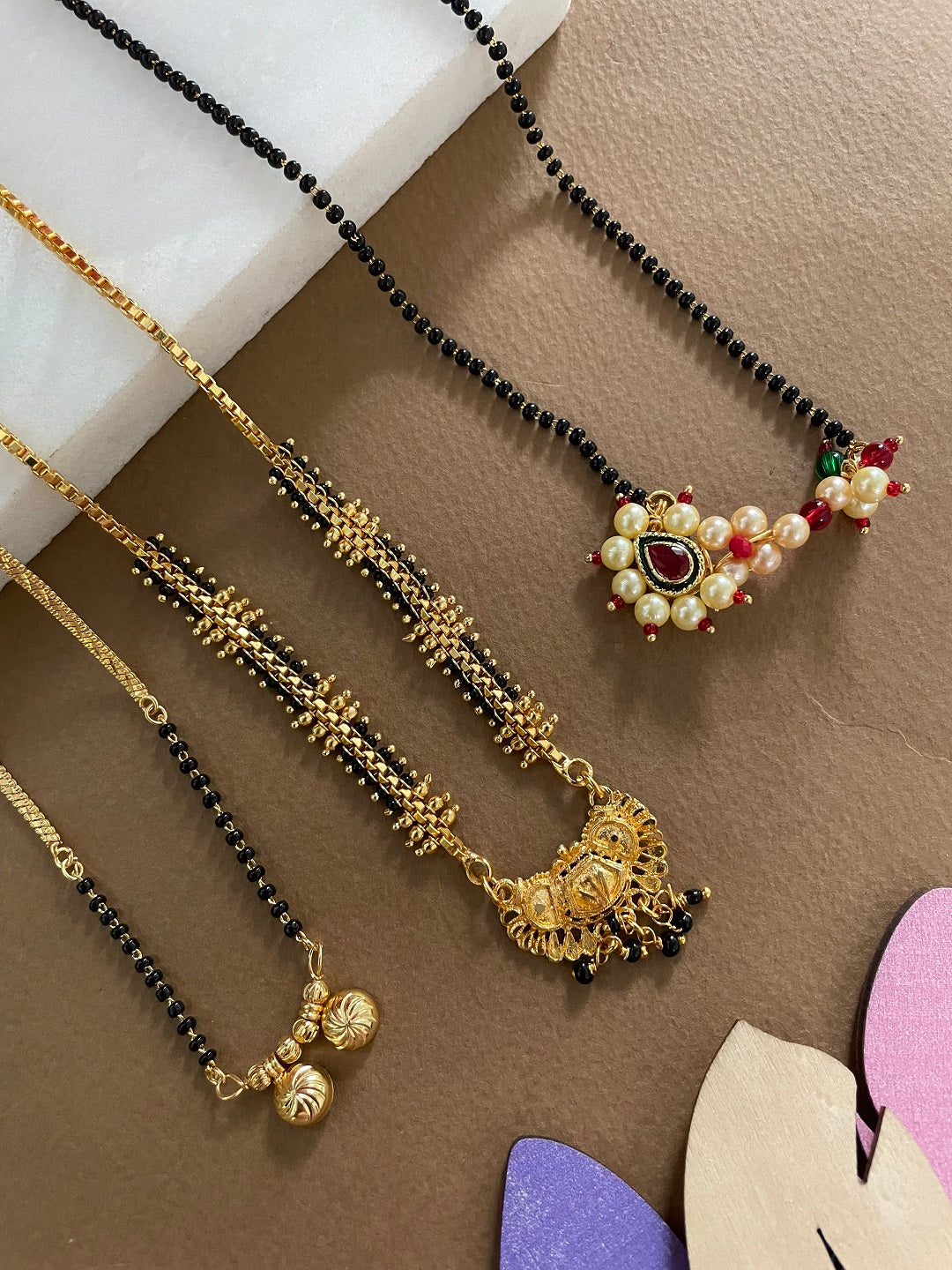 Combo Offer (Set of 3) Gold-Plated Black Beads Short 2 Vati Pendant Mangalsutra | Gold | Nath Pendant Necklace