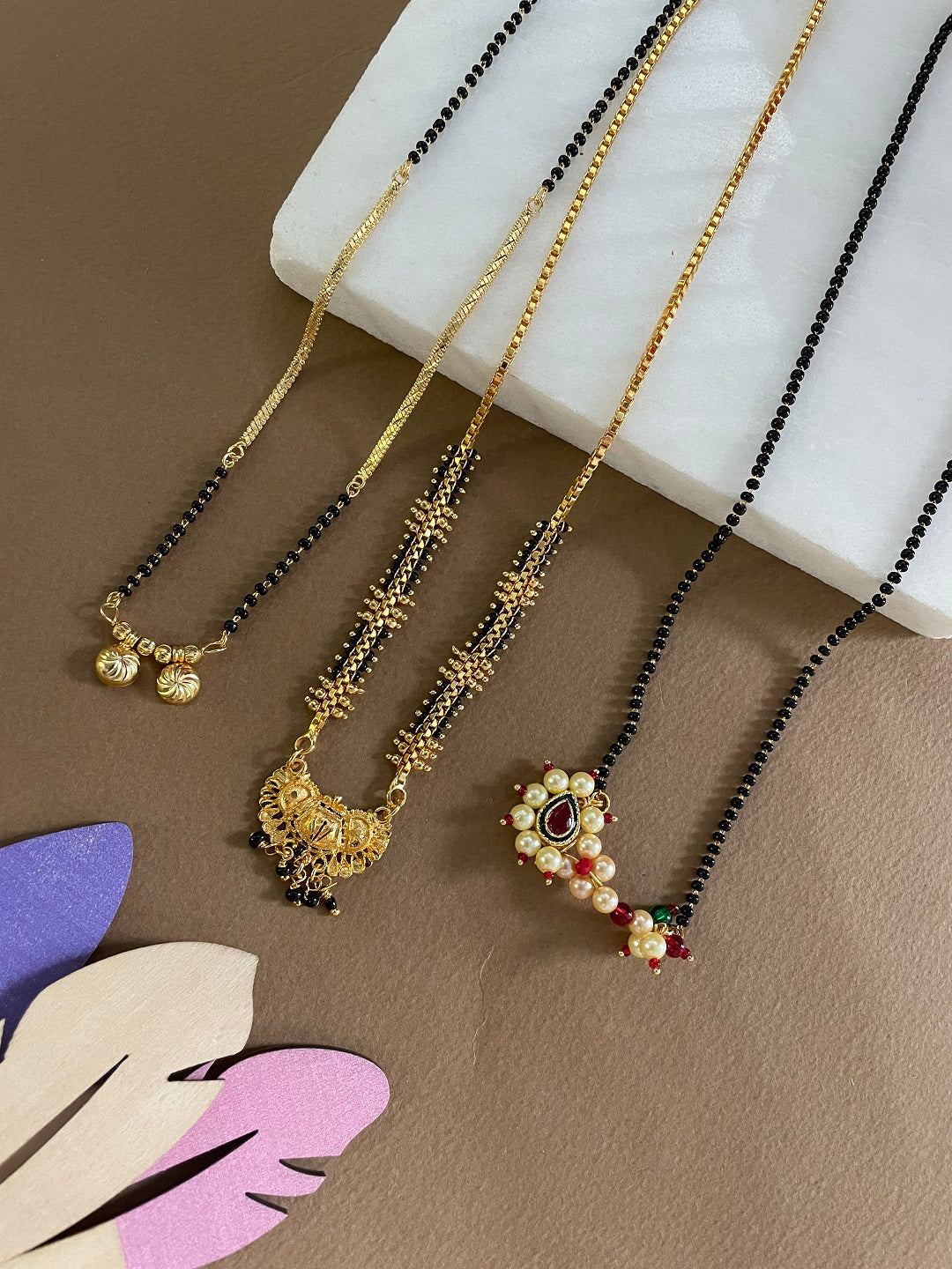 Combo Offer (Set of 3) Gold-Plated Black Beads Short 2 Vati Pendant Mangalsutra | Gold | Nath Pendant Necklace