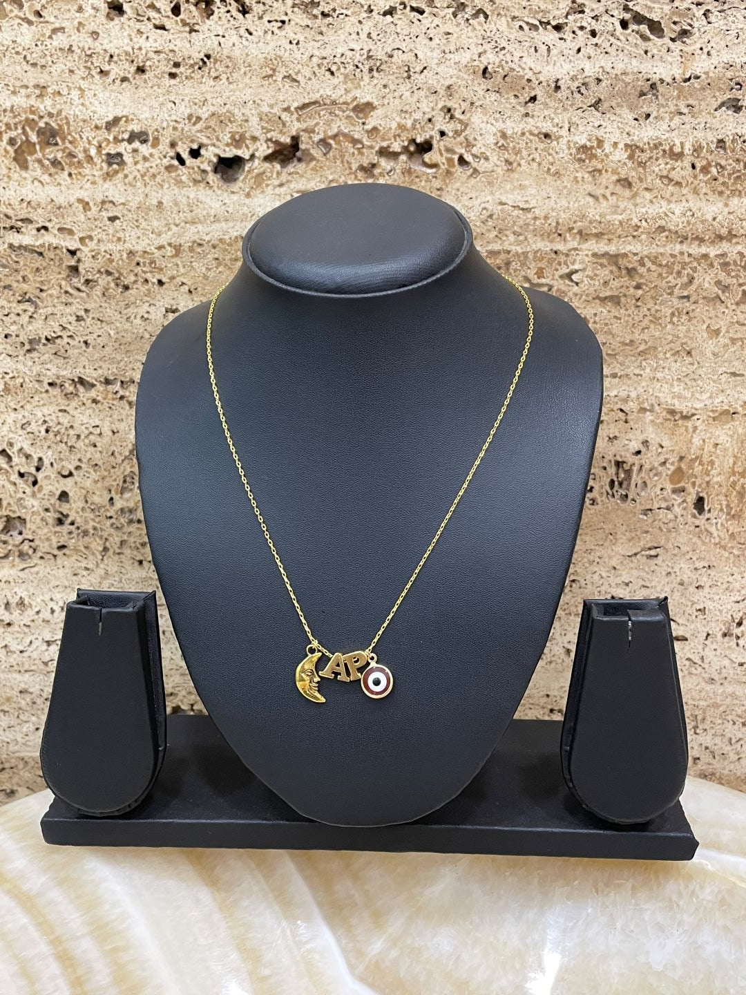 Crescent Moon Name Necklace With Evil Eye