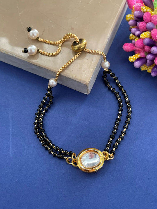Gold Plated kundan Polki Charm Adjustable Mangalsutra Bracelet