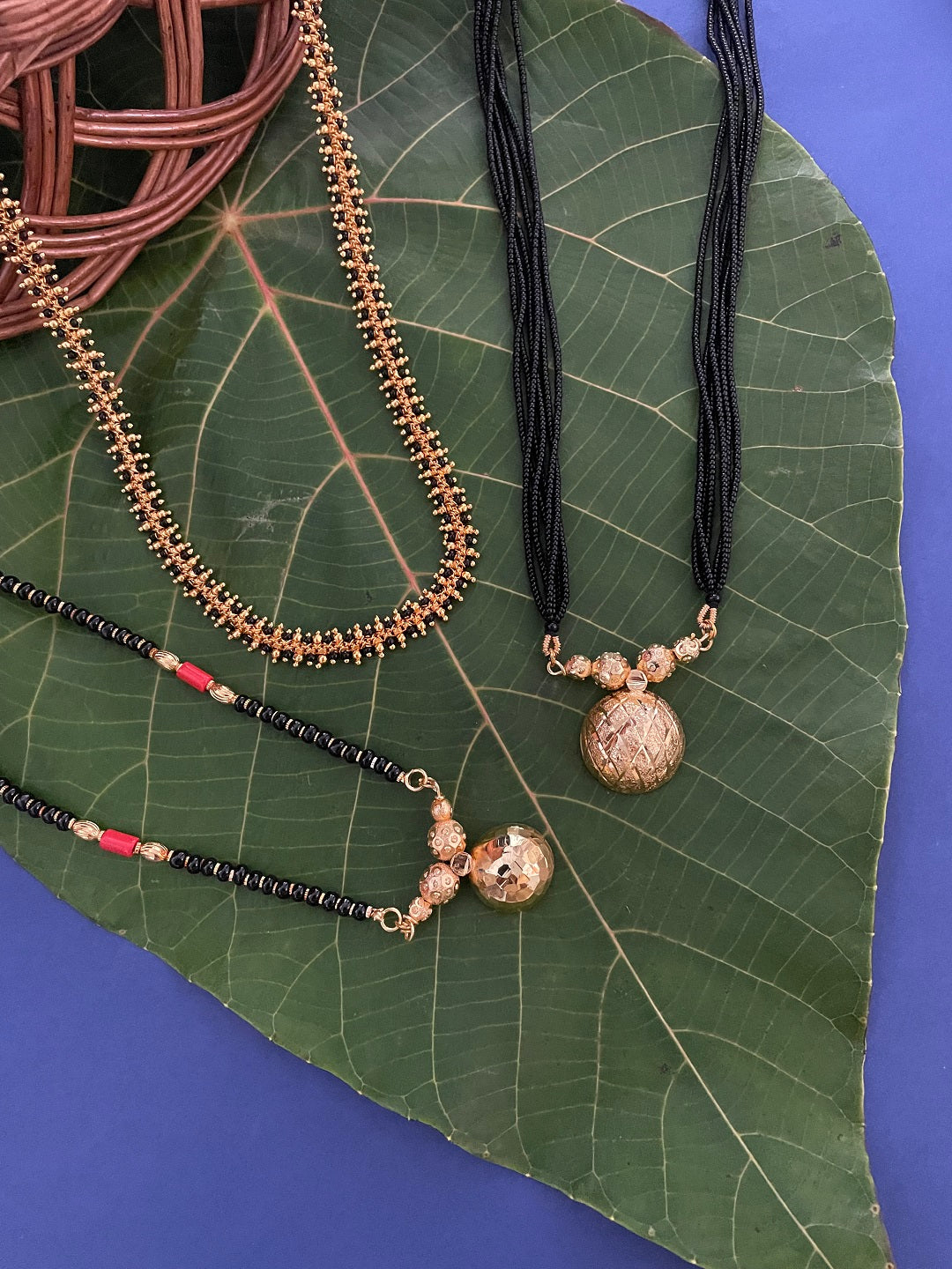 Combo Offer (Set of 3) Gold-Plated Long Gold | Black Beads | Vati Pendant Mangalsutra Necklace
