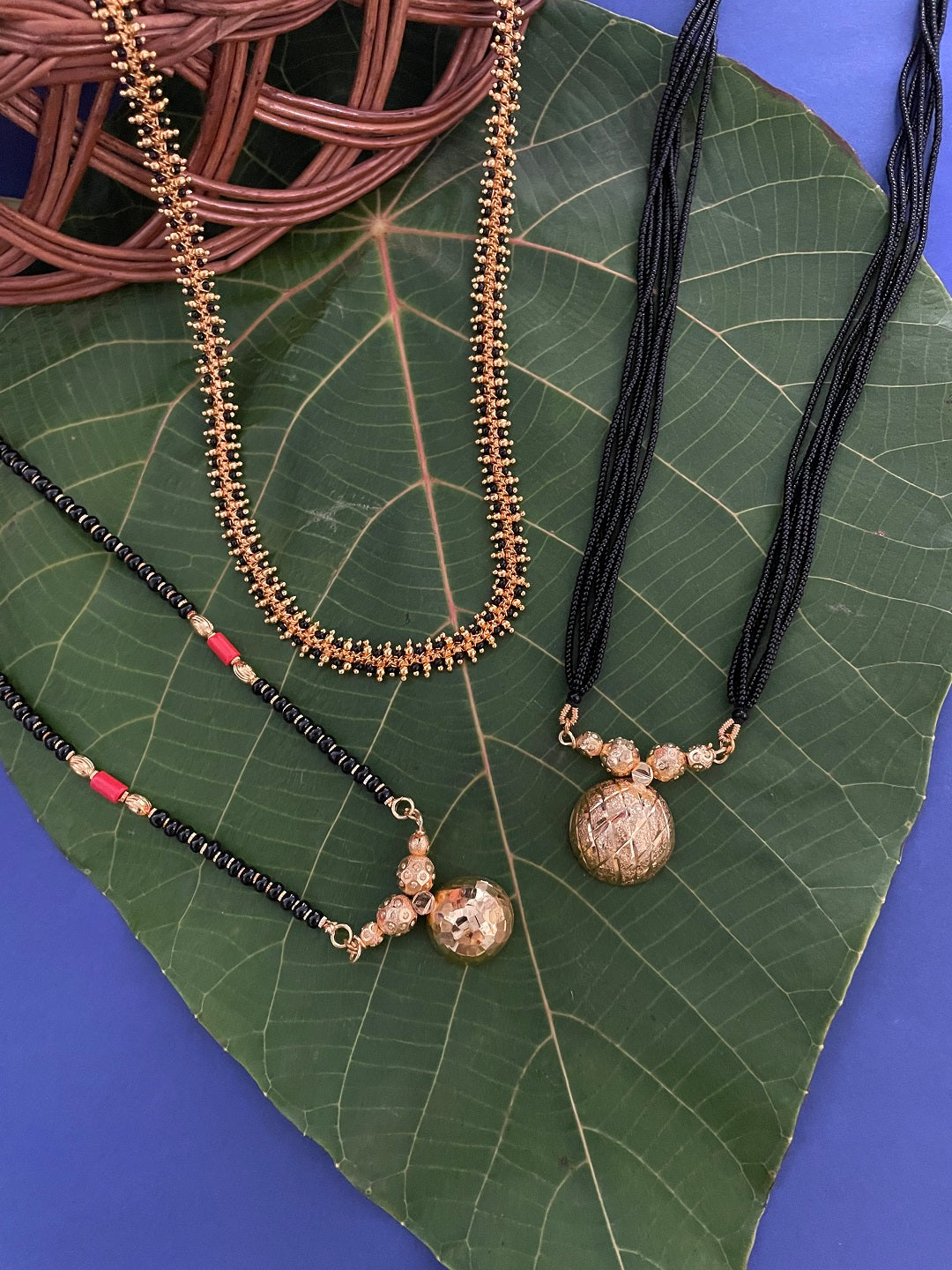 Combo Offer (Set of 3) Gold-Plated Long Gold | Black Beads | Vati Pendant Mangalsutra Necklace