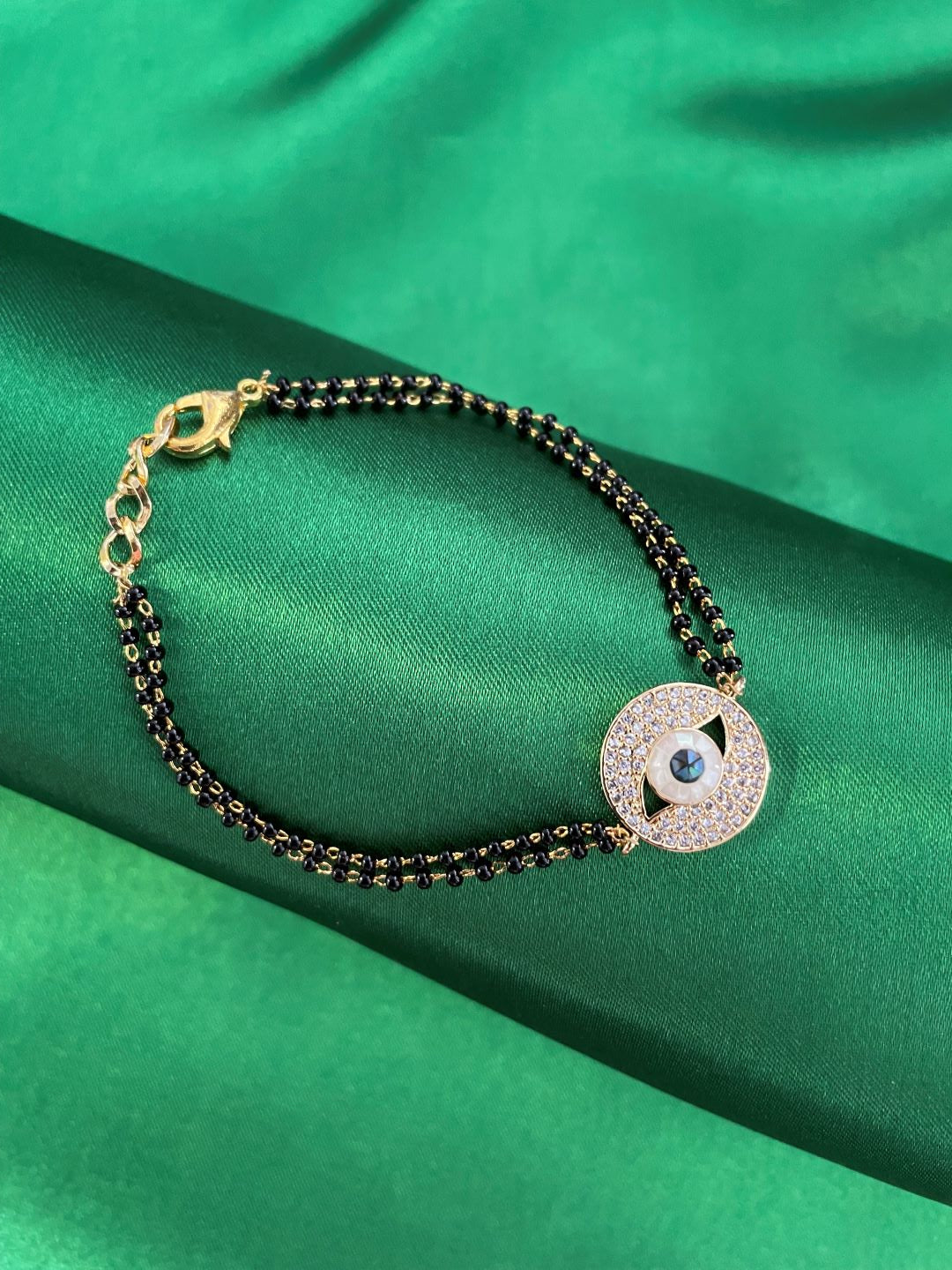 Gold Plated AD Evil Eye Charm Adjustable Mangalsutra Bracelet