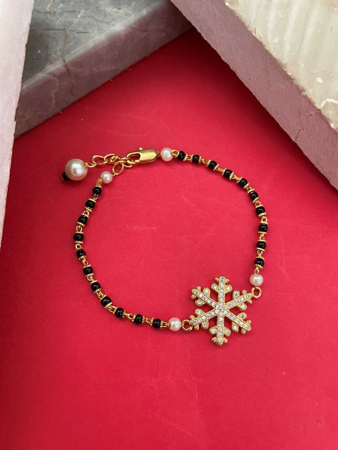 Gold Plated American Diamond Charm Adjustable Mangalsutra Bracelet