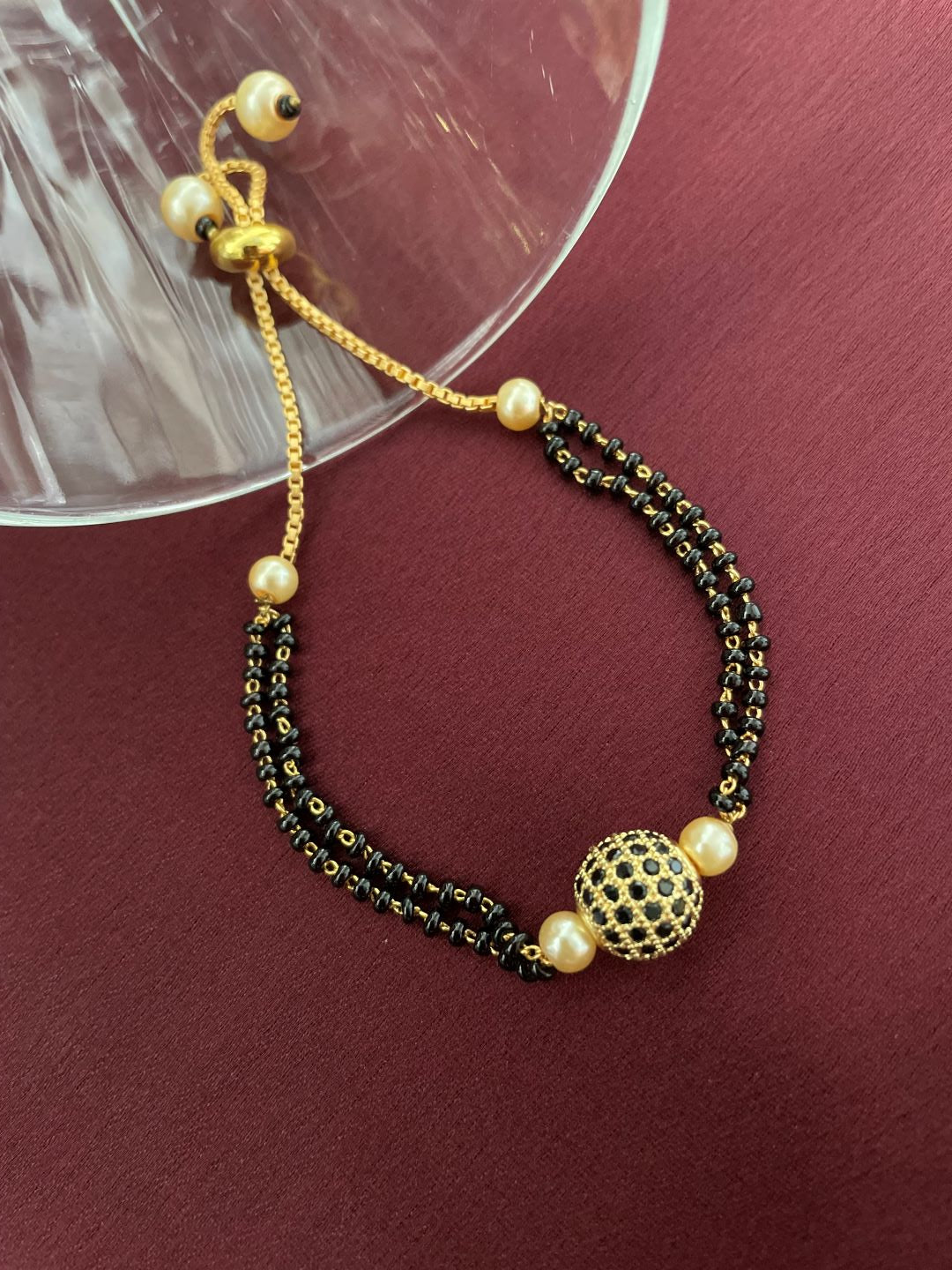 Gold Plated Black AD Adjustable Mangalsutra Bracelet