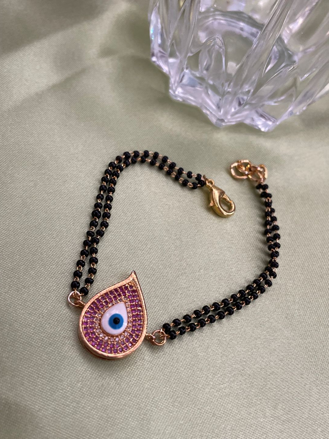 Gold Plated Red AD Evil Eye Charm Adjustable Mangalsutra Bracelet