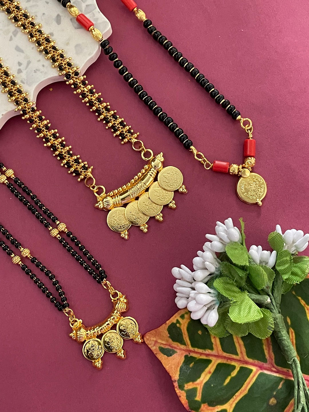 Combo Offer (Set of 3) Gold-Plated Black Beads Long Mangalsutra Lakshmi (Laxmi) Coin Pendant Necklace