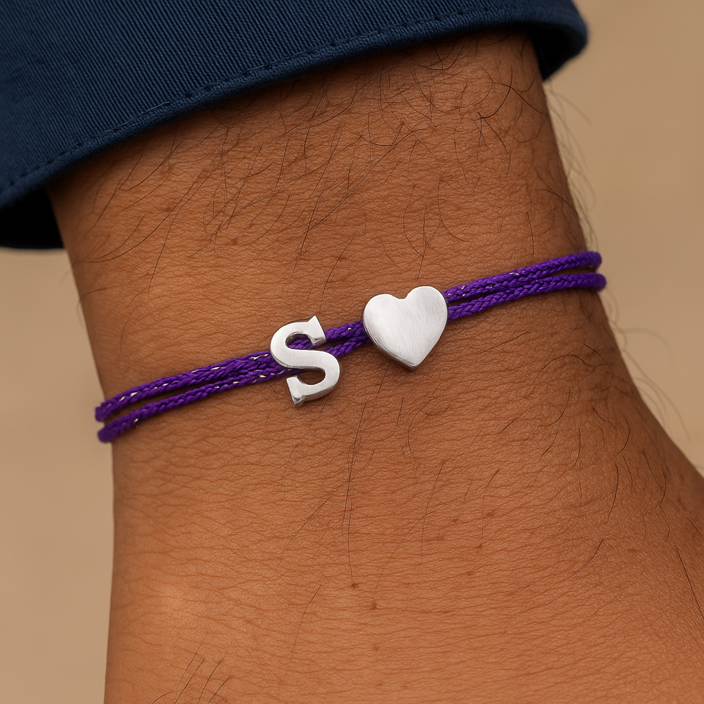 A-Z Letter Silver Heart Charm Rakhi Lumba