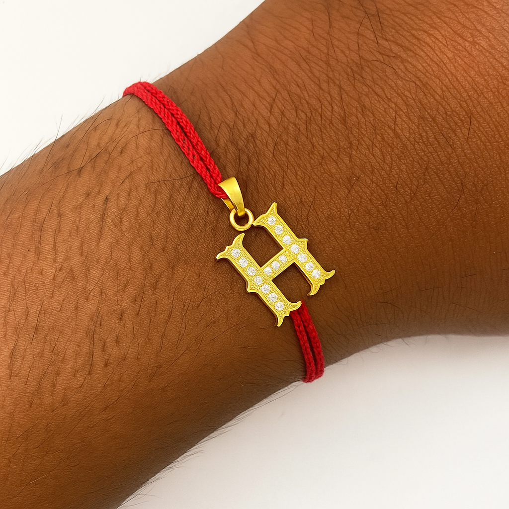 A-Z Letter AD Initial Maroon Thread Rakhi+Free Chain