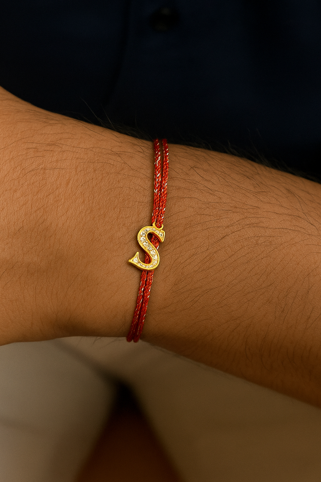 A-Z Letter AD Initial Maroon Thread Rakhi+Free Chain