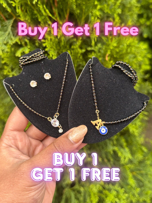 BUY 1 GET 1 FREE - (Combo of 2) A-Z Letter Mangalsutra Evil Eye | Short Diamond Mangalsutra Set with Earrings