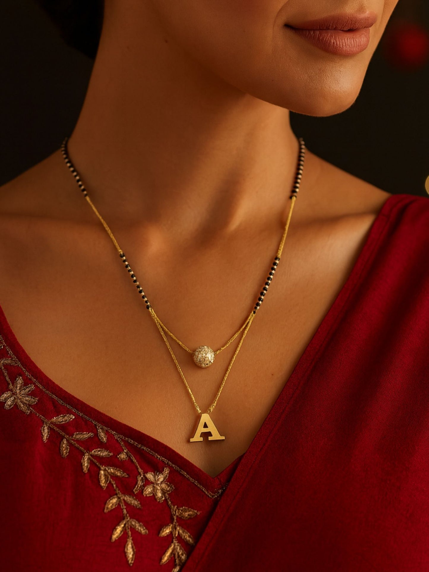 A-Z Letter Mangalsutra American Diamond Ball Pendant Short Mangalsutra Name Mangalsutras