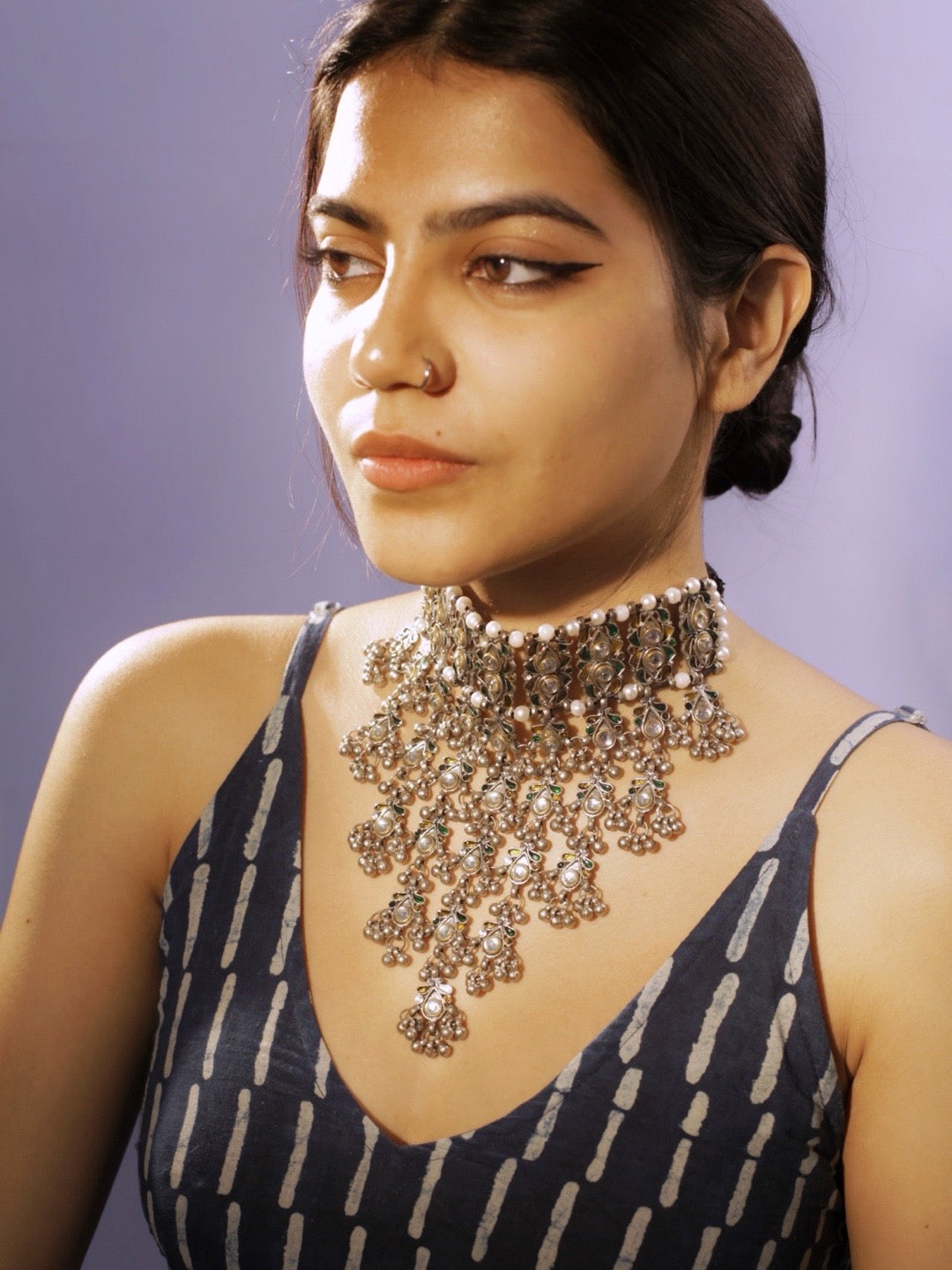 Masoom Minawala Oxidized Silver Afghani Choker and Earring Set