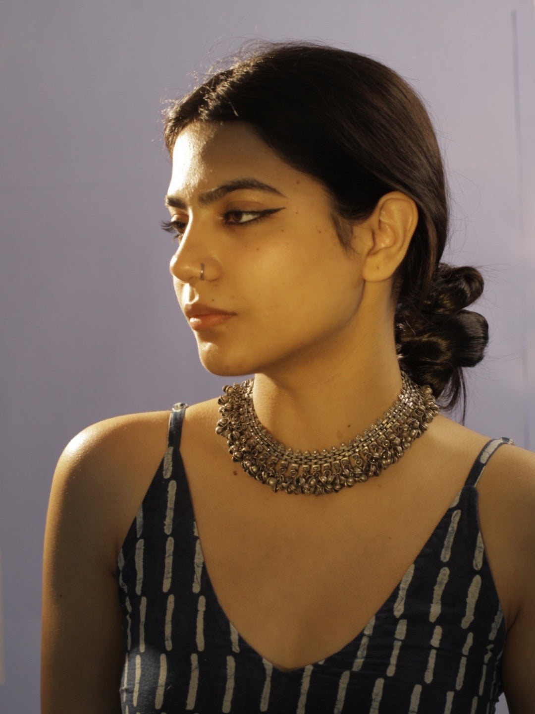 Oxidized Silver Afghani Choker Necklace Set