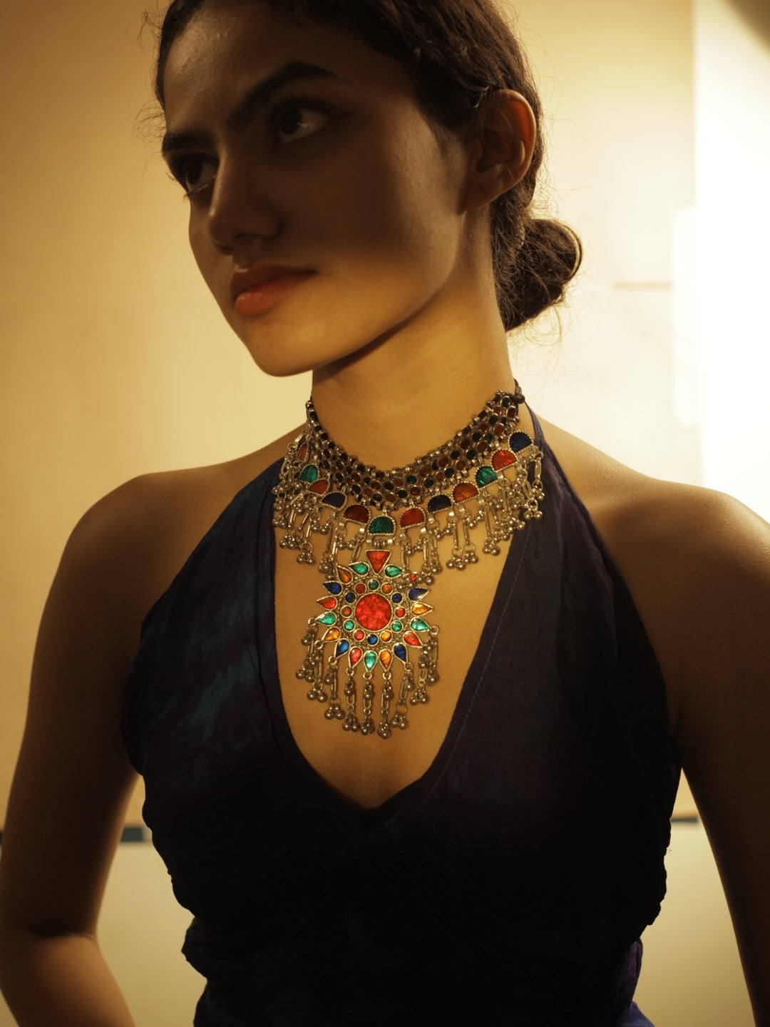 Oxidized Multicolor Enamel Choker Necklace