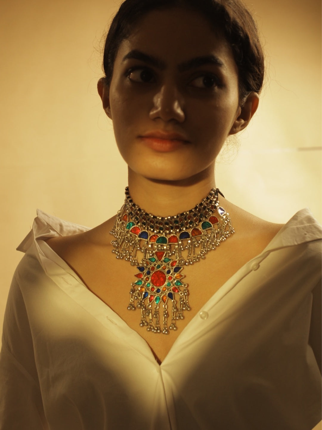 Oxidized Multicolor Enamel Choker Necklace