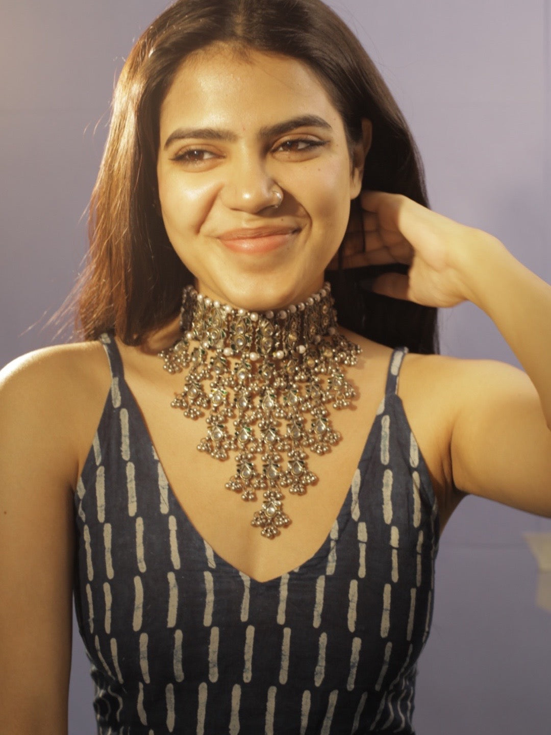 Masoom Minawala Oxidized Silver Afghani Choker and Earring Set