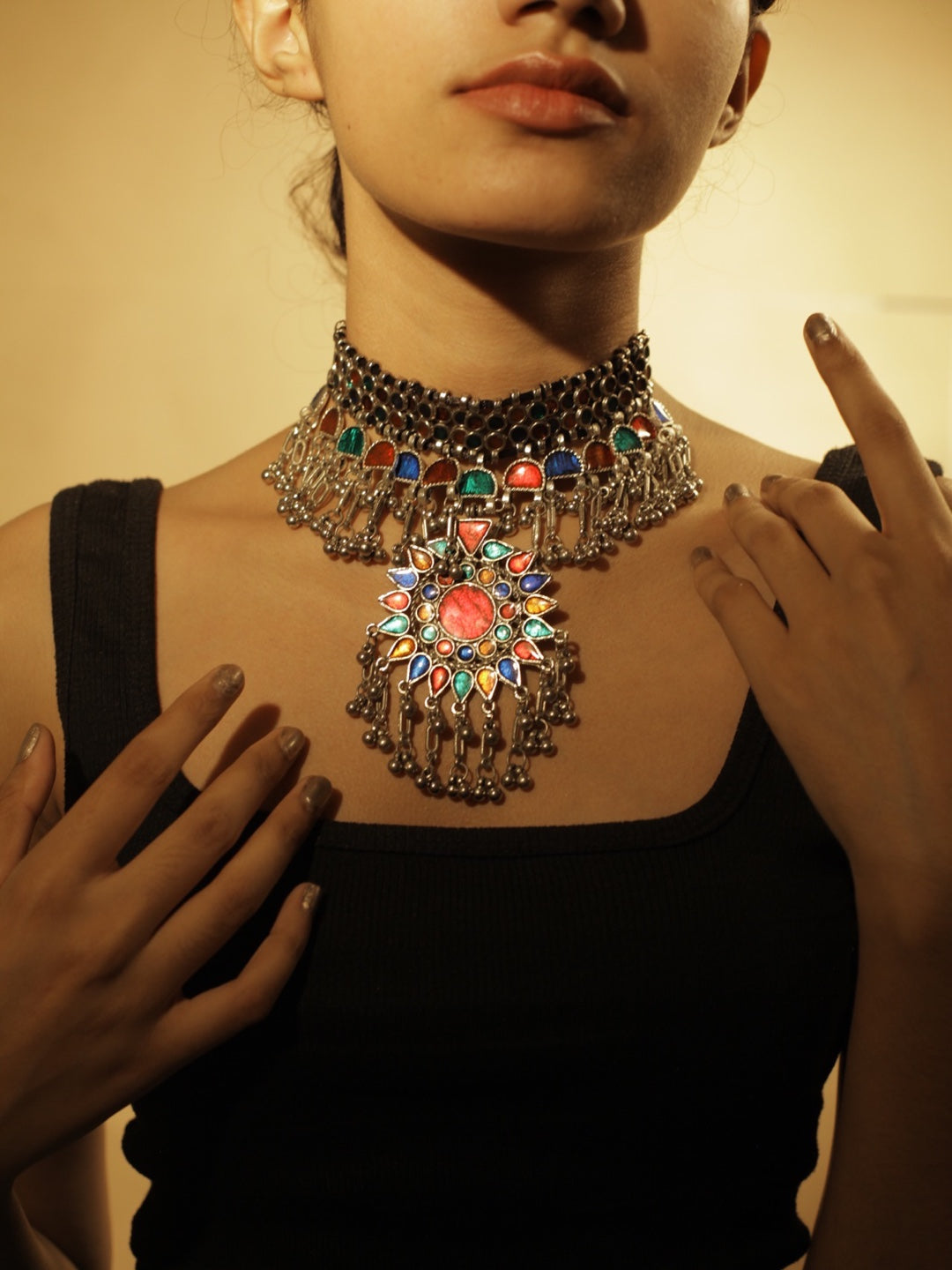 Oxidized Multicolor Enamel Choker Necklace