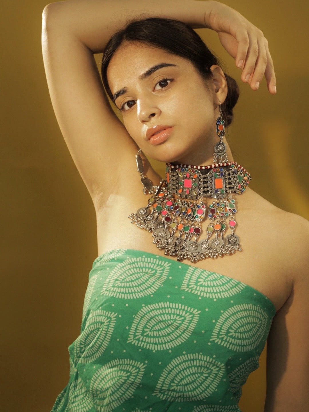 Heavy Colourful Afghani Choker Necklace Set