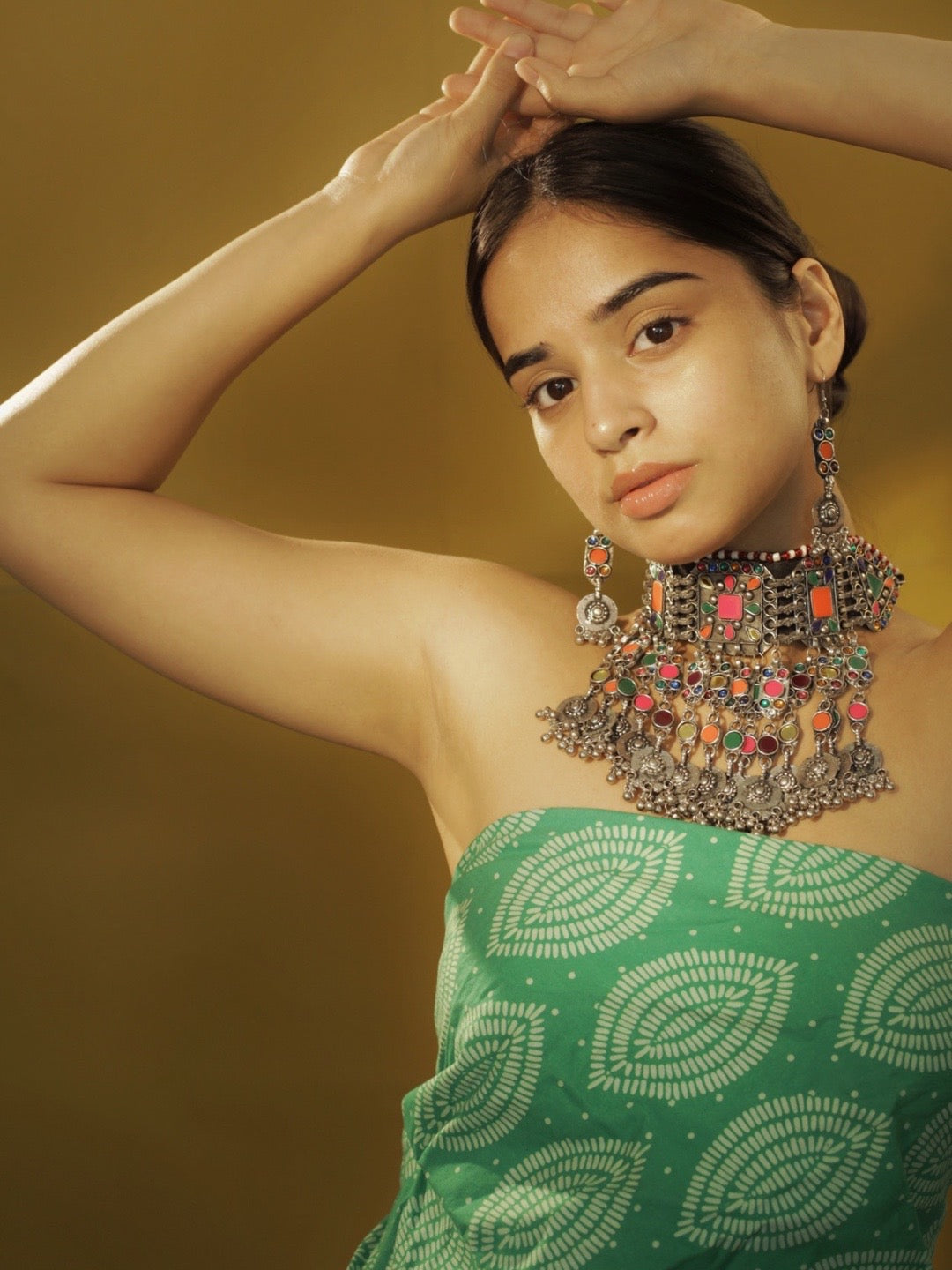 Heavy Colourful Afghani Choker Necklace Set