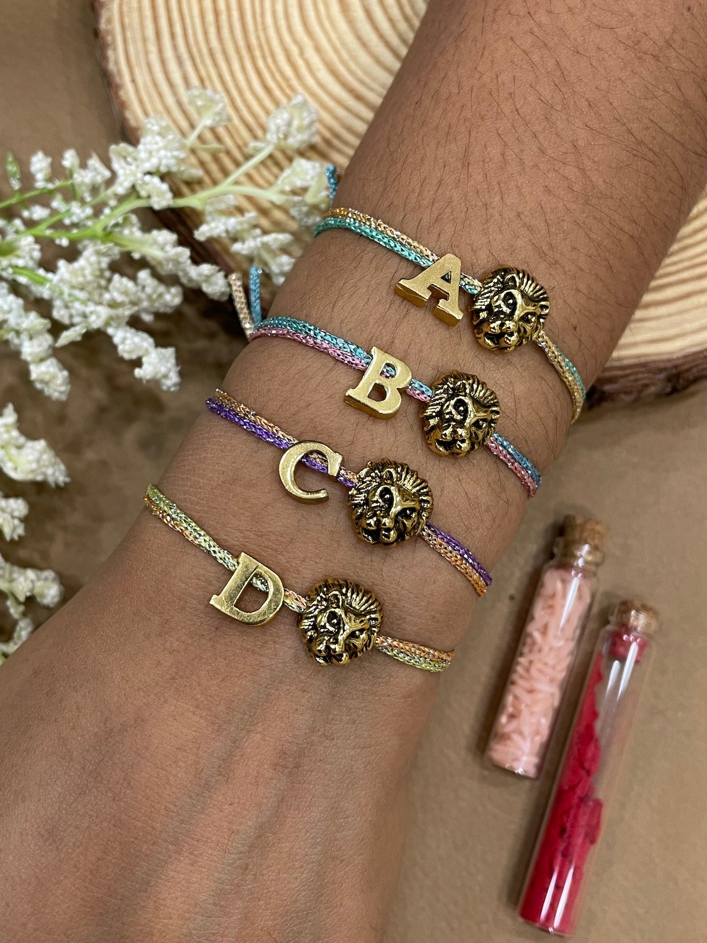 A-Z Name Initial Letter Rakhi Bracelet With Lion Charm