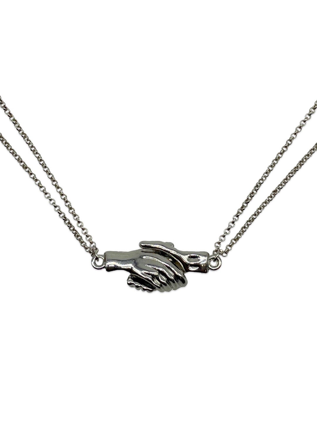 (Set of 2) Silver Plated Hand Holding Magnet Bracelets
