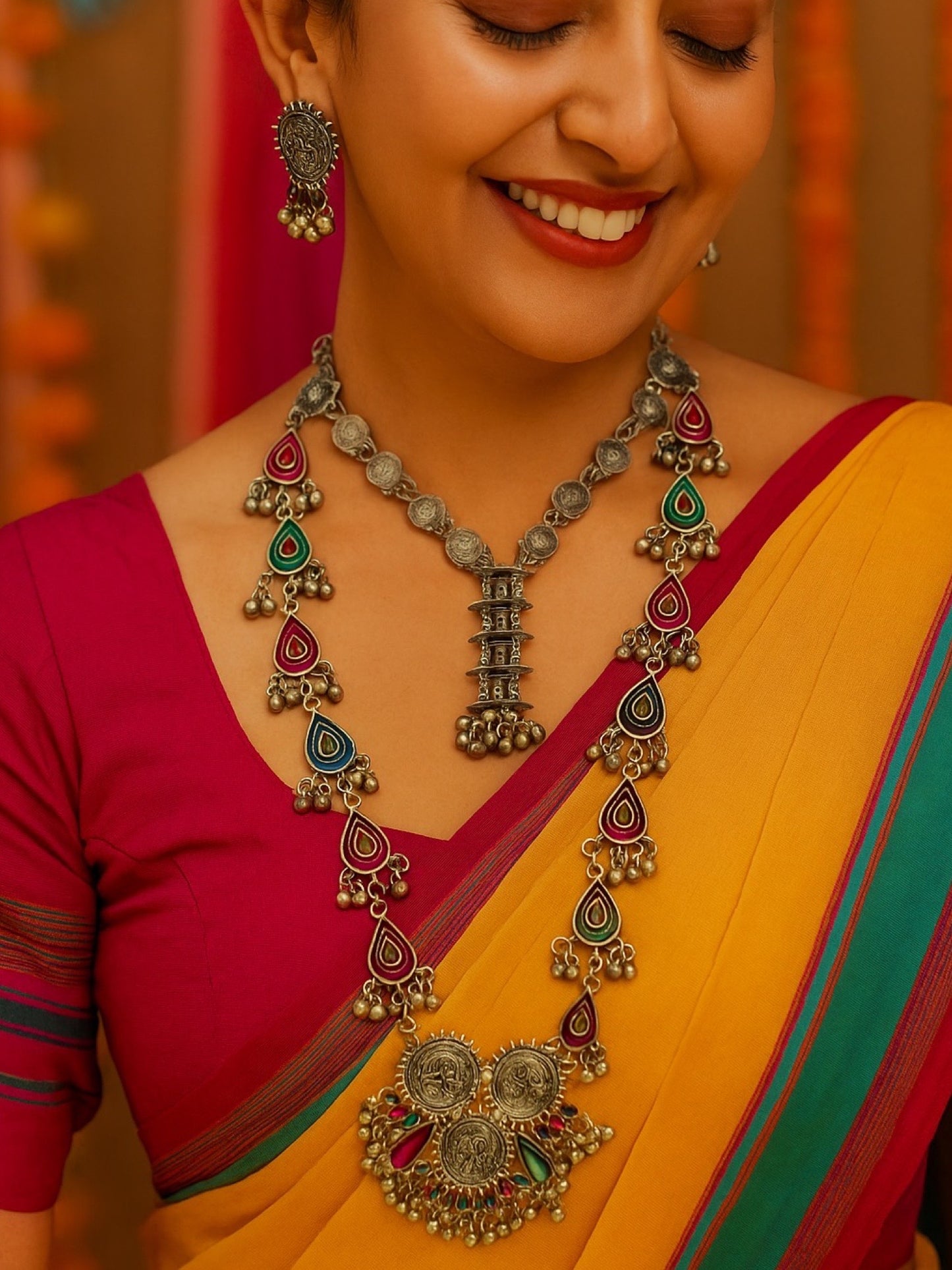 2 Layer Afghani Choker Necklace Set